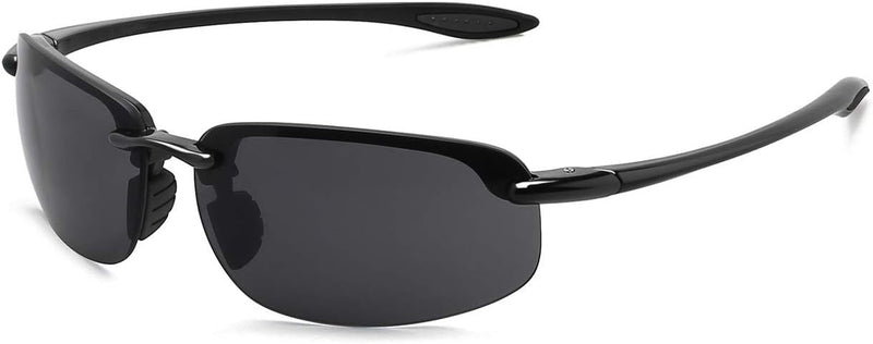 JULI Sports Sunglasses for Men Women Tr90 Rimless Frame for Running Fishing Baseball Driving MJ8001 - C1-Black/Grey Polarized
