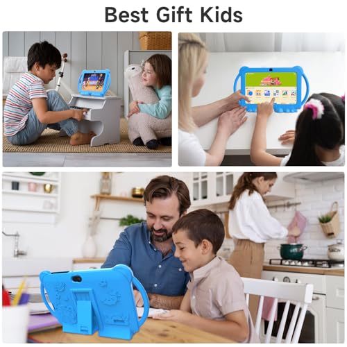 PEICHENG Kids Tablet 7 inch Android 12.0 for Toddler, 4GB RAM 32GB ROM Bluetooth IPS Screen Parental Control Dual Camera Shockproof Case for Educational Games, (1PCS, Blue)