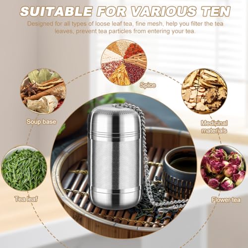 KLOP256 Tea Strainer, Reusable Stainless Steel Tea Infuser, Herbal Teapot with Lid Chain Hook, Mesh Tea Filter for Loose Leaves, Herbal Tea, Cups, Teapots, Spices (Size: 5 x 8.5 cm)