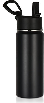 18oz Kids Insulated Water Bottle,Stainless Steel Water Bottles with Straw Lid,Wide Mouth Reusable Metal Sports Water Flask,Double Wall Vacuum Travel Cups For Cold Drink(Dark Night,1 Set) - Black 1