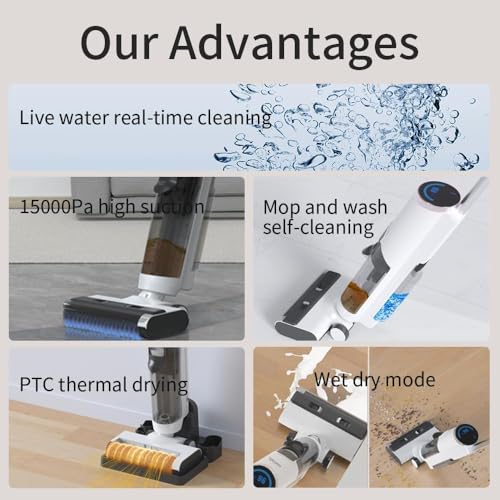 Smart Wet Dry Vacuum Cleaner, Cordless Floor Mop with Self-Cleaning, Dual-Sided Edge Cleaning, Long Runtime