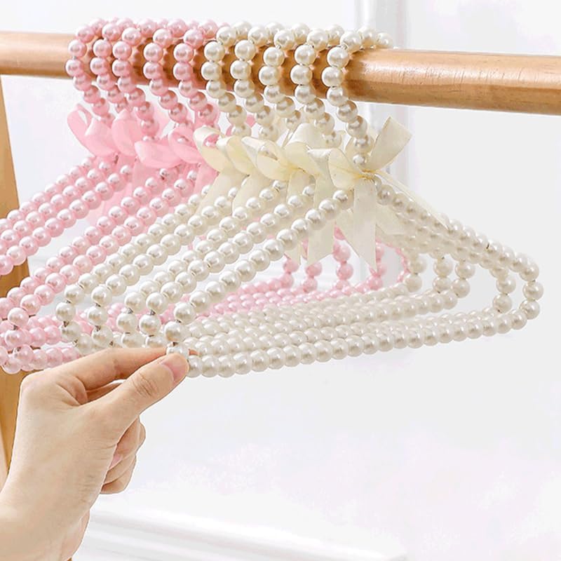 BETAM 6Pcs Mini Pearl Hangers for Pet Dog Cat Small Baby Kids, Clothes Hangers with Ribbon Bowknot (White)