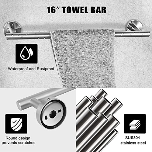 Shamyoy Brushed Nickel 16 Inch Towel Racks for Bathroom Hardware Accessories Set Towel Bar Set 5 Pieces Wall Mounted