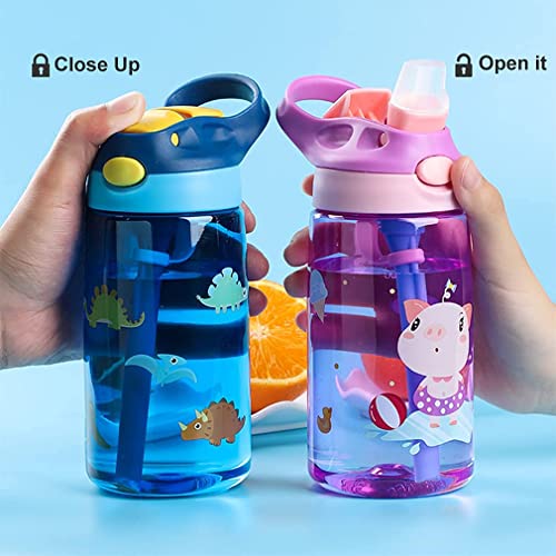 KASTWAVE Drinking Bottle, Kids Water Bottle with Flip Straw, Flexible Carry Handle and Easy Push Button, BPA-free, Very Suitable for School And Sports Children's Water Bottle(Blue)