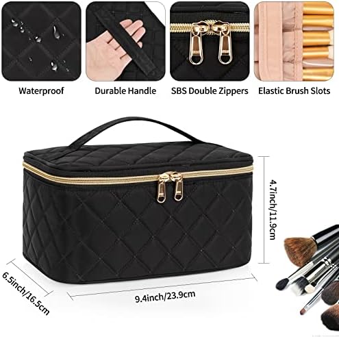 OCHEAL Makeup Bag, Portable Cosmetic Bag, Large Capacity Travel Makeup Case Organizer, Black Makeup Bags For Women Toiletry Bag for Girls Traveling With Handle and Divider