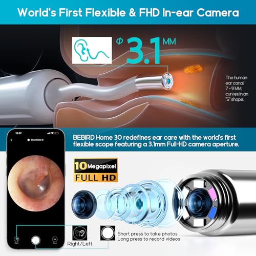 BEBIRD Home 30S Ear Care System - Ear Canal Cleaner with Flexible Scope FHD Camera, UVC LED Light, Visual Ear-Drops Dropper, Wax Removal Tweezers Tool to Clean Ear, 3 Set Cleaning Kits for Adult/Kids