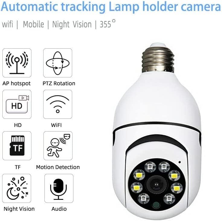Bulb PTZ Indoor HD 1080P CCTV Wireless Camera Pan Tilt Zoom & Motion Sensor LED Light B22 Bulb Holder