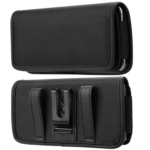 X spring Nylon Cell Phone Holster, Extra Large Phone Holster with Velcro Closure, Portable Cell Phone Belt Holder Pouch Cover, Dual Phone Holster Pouch with Belt Clip for a Lot of Smartphone