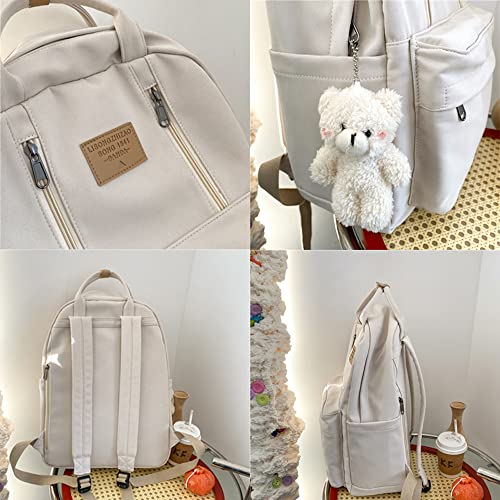 JHTPSLR Preppy Backpack with Plushies Cute Vintage Backpack for School Girls Light Academia Bookbags Solid Aesthetic Backpack