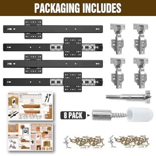 Suemisi Pocket and Pivot Door Slides, Pivot Hinges Hardware, Cabinet Kit Fit for Inset and Cabinet Door, Disappearing and Hidden The Slides and The Hinges (Black, 22 inch 4PCS)