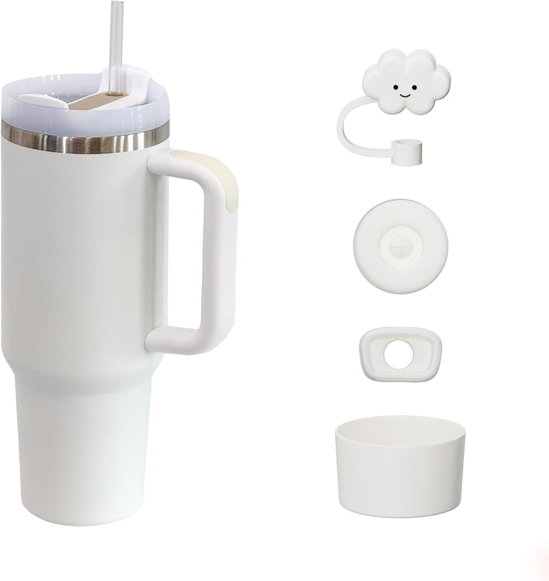 KISSKIND 40 oz tumbler with handle Travel Mug Straw Covers Cup with Lid Insulated Quencher Stainless Steel Water Iced Tea Coffee Gift Purple