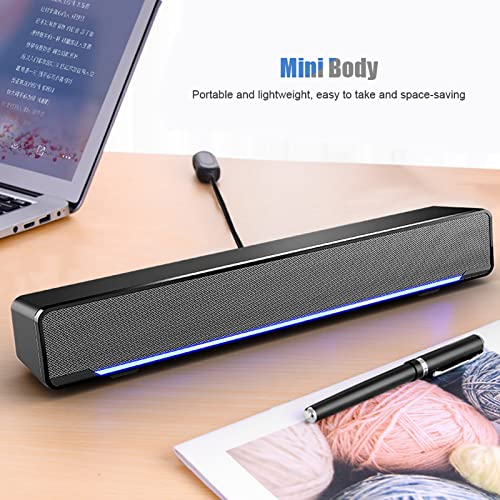 Cryfokt USB Wired Stereo Soundbar, Computer Speaker with 3.5Mm Input, Bass Surround Sound Box, 3D Stereo Sound Adjustable Volume PCfor Desktop, Laptop, Smartphone, Tablet PC (Black)