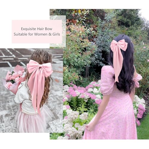 6PCS Silky Satin Hair Bows for Women, Large Soft Bow Hair Clips with French Barrette, Elegant Hairpin Accessories for Girls, 6 Colors