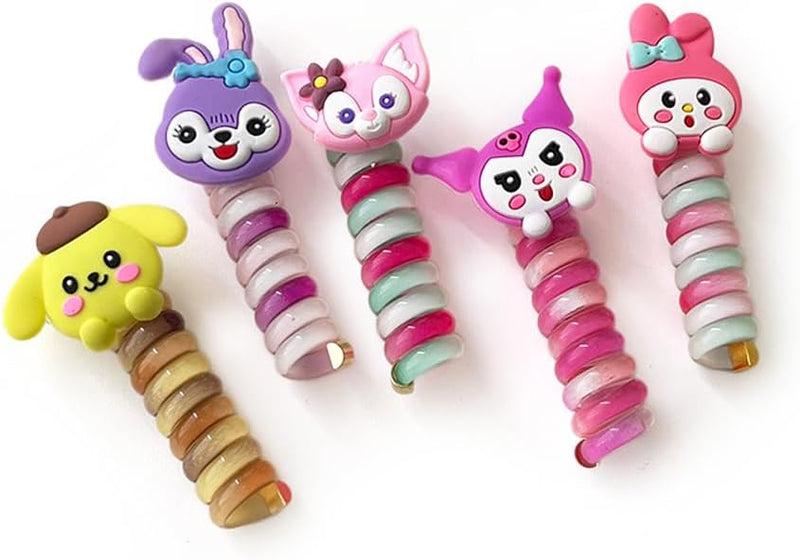 Shining Diva Fashion 5 Pcs Hair Bands Telephone Wire Spiral Braided Hair Ties Ponytail Holder Hairbands Cute Cartoon Hair Accessories for Girls Kids Women (15904ZB)