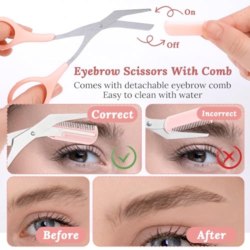 6Pcs Eyebrow Trimmer Set, Eyebrow Scissors with Comb for Beginners Facial Hair Removal Tool Beauty Accessories for Men Women