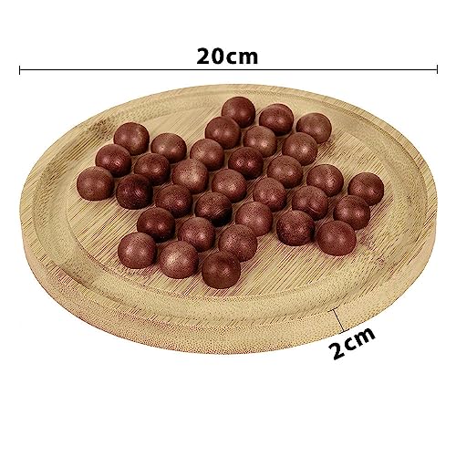 MARGOUN Wooden Solitaire Board Game, Complete Set with Board and 33 Wood Marbles-Fun Vintage Style 1 or 2 Player Activity for Kids and Adults (Solitaire Board)