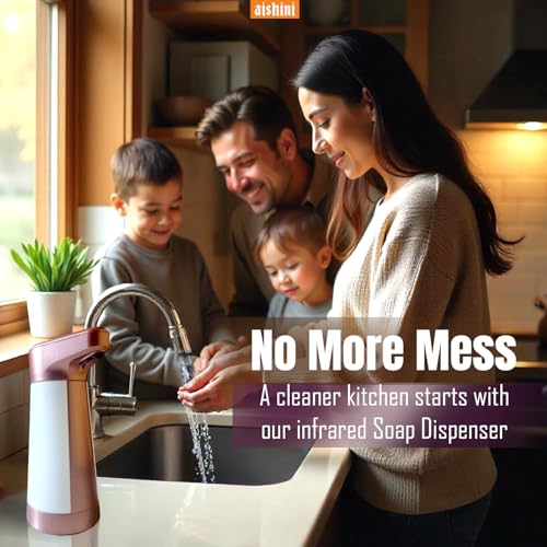 Aishini Automatic Touchless Soap Dispenser Liquid, 13.5oz/500ml, IPX5, AA Battery Charged Ultra-Sensitive, Non-Contact Infrared Motion Sensor 3 Level Adjustment for Bathroom, Kitchen, Office, Hotel