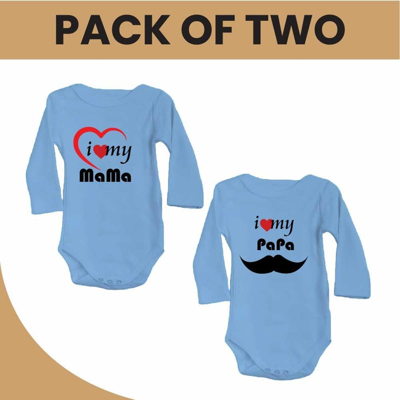 Pack of 2 Unisex Baby Romper with Mama and Papa Printed Design for Newborns,Infants, Toddlers Full Sleeve Jumpsuit Snap Closure for Easy Diaper Changes Ideal for Baby Shower