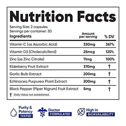Immuneti Nutrition Advanced Immune Defense, 6-in-1 Powerful Blend of Vitamin C, Vitamin D3, Zinc, Elderberries, Garlic Bulb - Supports Overall Health, Provides Vital Nutrients & Antioxidants
