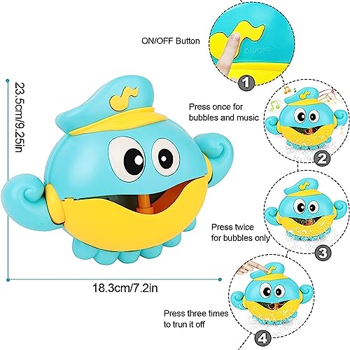X spring Baby Bath Toys, Bath Bubble Machine with Nursery Rhymes, Baby Bath Toys Bubble Maker, Crab Bubble Machine Bat Bath Toys for Toddlers, Babies, Boys, Girls