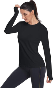 Women's UPF 50+ Sun Protection Long Sleeve Shirts Outdoor Hiking Fishing Tops - Long Sleeve-black