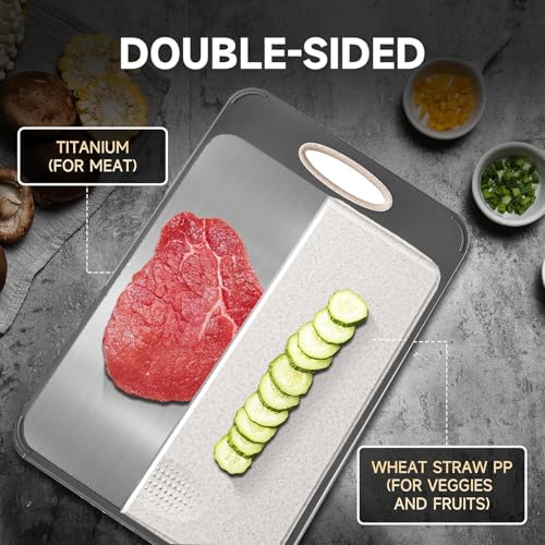 2PCS Titanium Cutting Board, S316 Stainless Steel Chopping Board, Double-Sided Food Grade Cutting Board, Dishwasher Safe Ideal for Handling Meat and Vegetables Separately