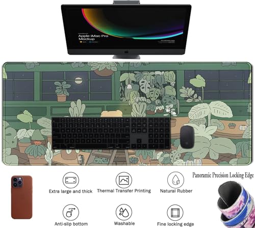 NALACAL Cute Desk Mat Kawaii Bear XL Large Gaming Mouse Pads Desk Mats Pads on top of Desks Mousepad Cute Anime Plant Desk Protector 31.5x11.8 in Aesthetic Brown and Green Forest Keyboard Pad