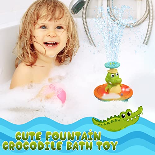 AM ANNA Fountain Crocodile Baby Bath Toys for Toddlers 1-3,4 Modes Spray Water Bath Toy for 1-8 Year Old Boys Girls Kids, Sprinkler Light Up Bathtub Toy Bathroom (Multicolor)