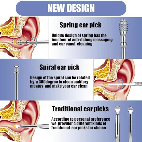 Tazweeq 6 Pcs Ear Pick Earwax Removal Kit, Ear Cleansing Tool Set, 360° Spiral Design Ear Canal Cleaner Stainless Steel, with a Storage Box Portable Kit for Home and Travel