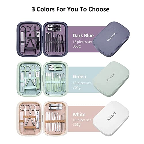 TZAONEN Manicure Set With Case Nail Clippers Pedicure Kit -18 Pieces Stainless Steel Manicure Kit, Professional Grooming Kits, Nail Care Scissor Tools (Dark Blue)