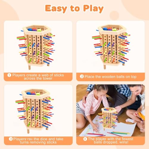SLEEPHEAD®Wooden Board Games for Kids 4-6-8-12,42 Colorful Stick Math Educational Toys for 3 4 5 6 Year Olds, Classic Fun Dice Games for Family Game Night for 2-6 Players Gift