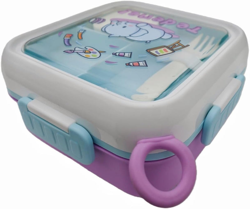 Bento Box, 4 Compartments Lunch Box For Kids and Adults, 1300ml Leakproof Food Container, for School, Work, Picnics, Microwave Safe, Dark Green - Purple