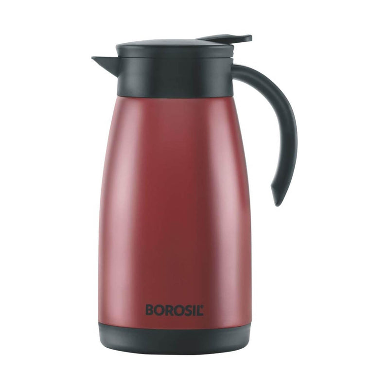 BOROSIL VACUUM INSULATED STAINLESS STEEL TEAPOT | TEA POT | THERMAL FLASK | THERMOS | CARAFE | JUG | COFFEE POT | FOR WATER, COFFEE, TEA | RED 1 LITER
