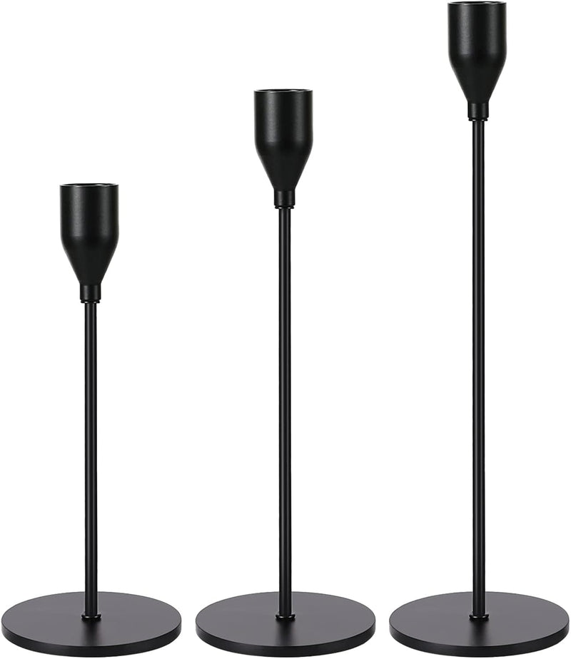 DELFINO 3 Pcs Matte Black Candle Holders for Taper Candles, Decorative Candlestick Holder for Wedding, Dinning, Party, Fits 3/4 inch Thick Candle&Led Candles (Metal Candle Stand)