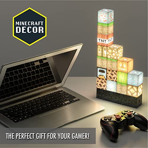Paladone Minecraft Official Licensed Block Building Lamp 16 Customizable Light Up Blocks - Interactive Decoration, Toy, Nightlight for Kids, Gamer Room Decor, Gaming Gift for Boys and Girls