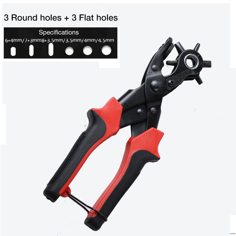 BePrincess Leather Hole Punch Tool for Belt - Updated Hole Sizes Puncher for Belt, Watch Band, Strap, Dog Collar, Saddle, Shoes, Fabric, DIY Home or Craft Project, 3 round holes, 3 flat holes