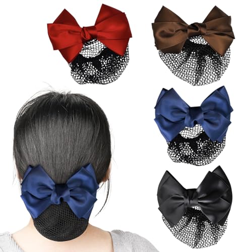 Bowknot Hair Clip Hairnet, Women Hair Clip Hairnet, Hair Nets for Women, Hair Bun Cover Barrettes, Bun Net for Nurse Bank Worker Air Hostess Professional Hair Bun Cover 4 PCS