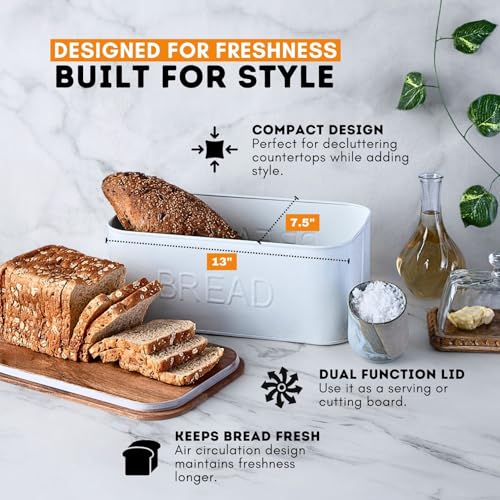 Bread Box with Wooden Lid � Stylish & Durable Bread Storage Container for Fresh Bread, Pastries, and Baked Goods � Keeps Breads Fresher for Longer by LuxeDesigns