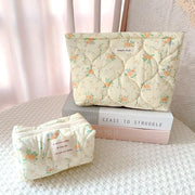 Sminra Floral Makeup Bag Large Cotton Quilted Cosmetic Makeup Bag Organizer, Aesthetic Portable Pouch Purse Toiletry Bag for Women Girls Travel accessories(Blue Floral-L)