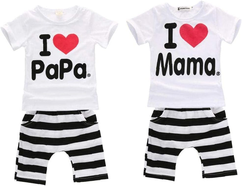 GQCQGS Kid Clothes Set 2pcs Summer I Love Papa Mama T Shirt Top+Short Pants Outfit Clothes Set for Baby Girl Boy