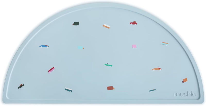 Silicone Placemat for Baby Food - Non-Slip Mat with Classic Patterns, BPA-Free, Easy-Clean Dishwasher Safe Dining Mat for Toddlers - Black Daisy - Retro Cars