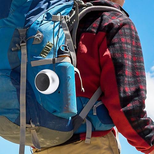 XUMIUZIY Small Speaker, Bluetooth5.3 Speaker with 360 ° Stereo Surround Sound & Bass Sound, Portable Speaker with Lanyard for Party, Hiking, Biking, Car, Trip, for Men, Women (Silver)