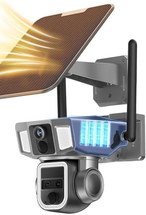 4G and WIFI Solar Security Cameras Wireless Outdoor, 4K 8MP 4G and WIFI Dual Lens Solar Camera, Full Color Night Vision Home Security Camera, 2 Way Talk, Humanoid Tracking