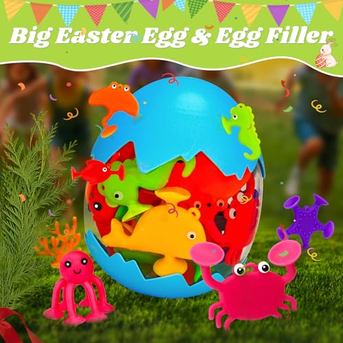 Toddler Suction Cup Bath Toys, Ocean Animal Bath Toys for Kids Ages 1-3 4-8 No Hole Mold Free Bathtub Toys for Toddlers 2-4 3-5 Kids Travel Window Building Toys for 2 3 4 5 Year Old Boys Girls Gifts