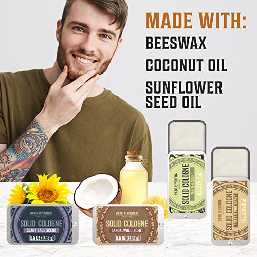 Viking Revolution - Mens Solid Colognes Men - Perfumes For Men - Men Solid Perfume with Cedar Wood, Clary Sage, Vetiver, Sandalwood - 4 Pack - 0.5 Oz / 14g Each