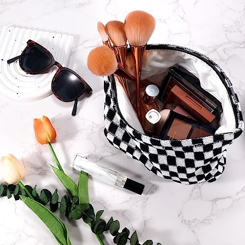 ZLFSRQ 3Pcs Checkered Makeup Bag for Women Large Cosmetic Bag Set Travel Toiletry Bag Makeup Pouch Bag for Purse Pink Zipper Storage Bag Organizer Cute Small Aesthetic Girls Car Essentials Bag