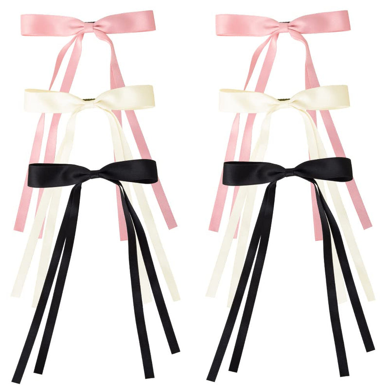 Bmobuo Hair Ribbon 6PCS, Satin Coquette Aesthetic Ponytail Holders - Women's Hair Bows, Alligator Clips and Barrettes in White, Black, Pink