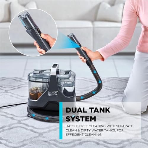 BLACK+DECKER Powerful Multisurface Spot Cleaner | Carpet, Sofa, Upholstery, Stairs, and Car Interior Stain Remover with Dual Tank System | 600W Power | BHSC600C-B5