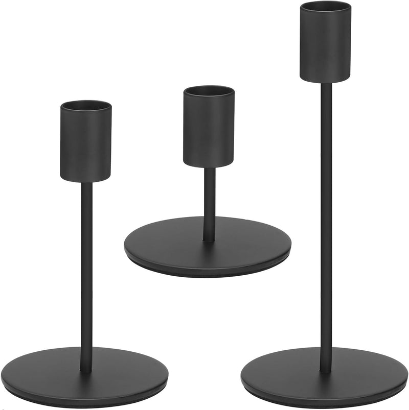 GHAKKE Set of 3 Candlestick Holders Candle Holder Taper Candle Holders Decorative Candlestick Holder for Home Decor, Wedding, Dinning, Party, Anniversary (Black)