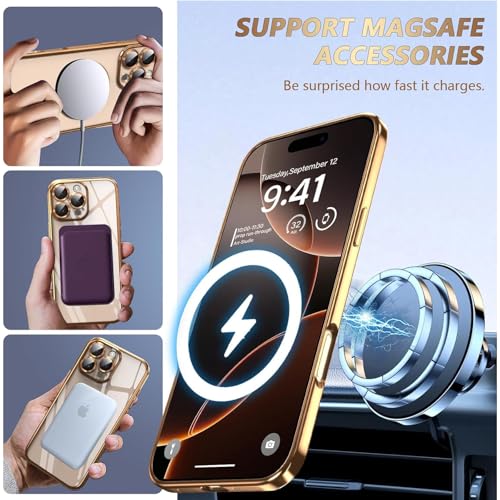 XIEHUZA Magnetic Case for iPhone 16 Pro Max Case Clear Compatible with MagSafe Built-in Camera Lens Protector Soft Slim Shockproof Phone Case Cover for iPhone 16 Pro Max 6.9" (Gold)
